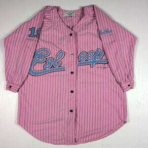 VTG 90s Esleep Button Down Jersey Shirt OSFA Pink – Retro Graphic New York Car